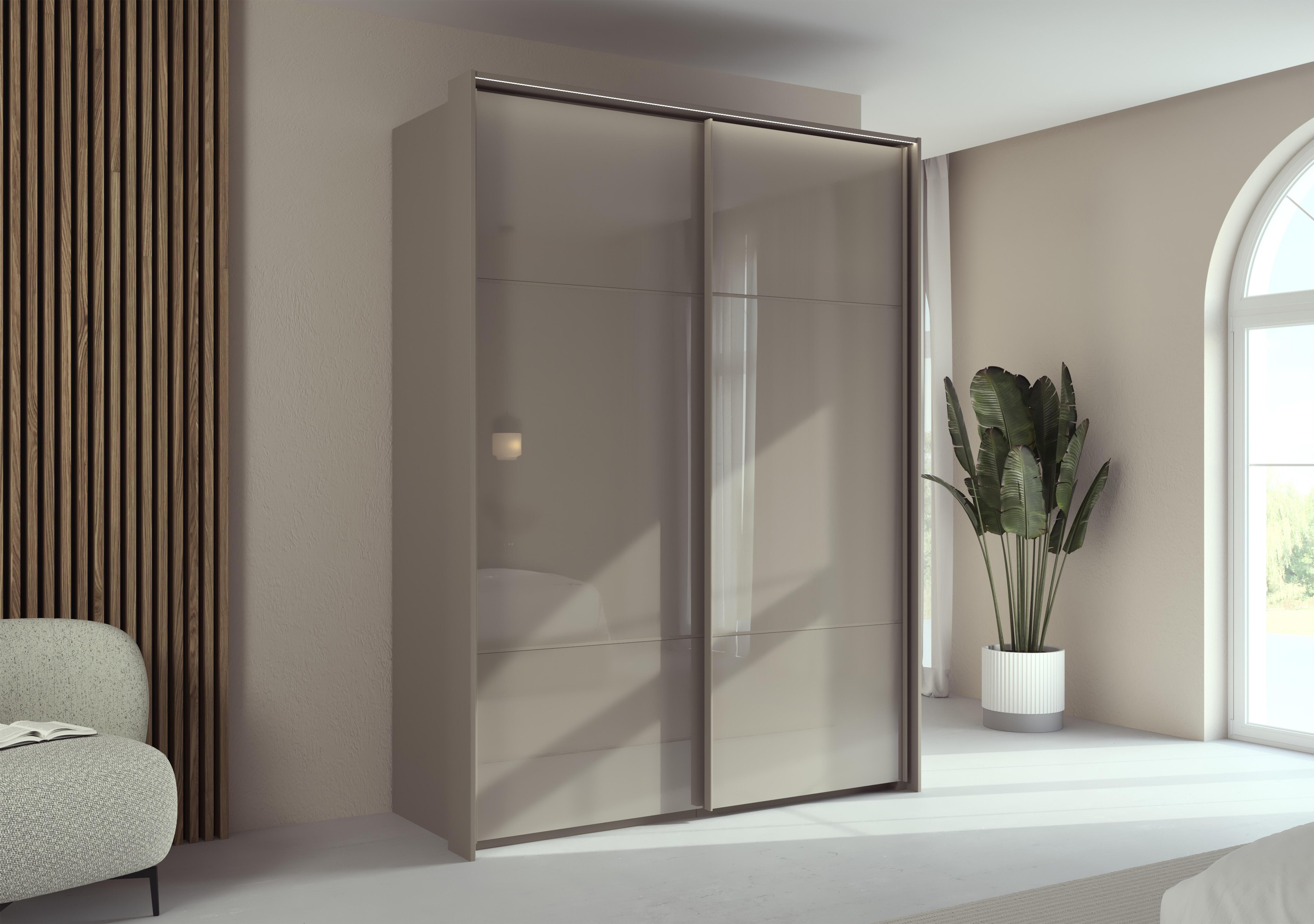 Haven 170cm 2 Door Slider Wardrobe with Glass Doors and Lights in  on Furniture Village